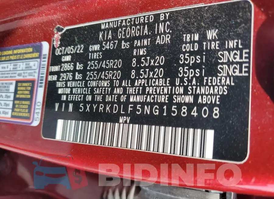 5XYRKDLF5NG158408 Photo# 14