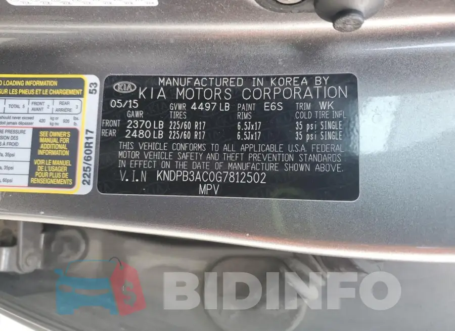 KNDPB3AC0G7812502 Photo# 13