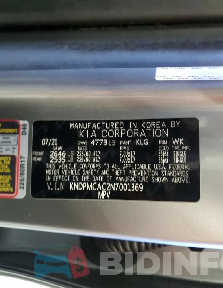 KNDPMCAC2N7001369 Photo# 13
