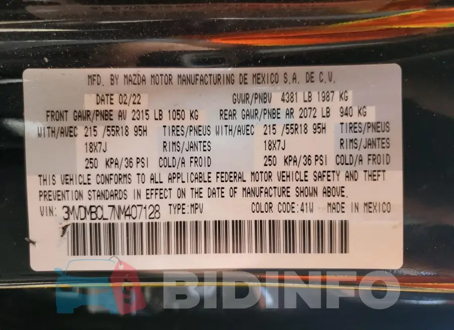 3MVDMBCL7NM407128 Photo# 13