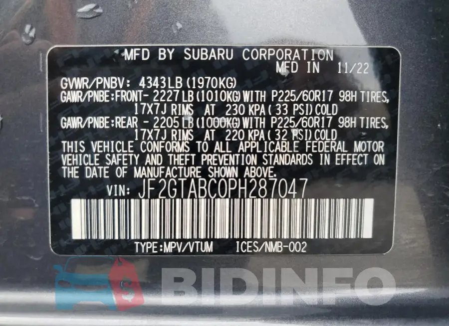 JF2GTABC0PH287047 Photo# 13