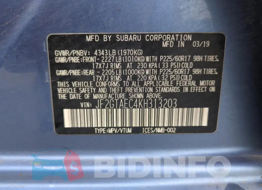 JF2GTAEC4KH313203 Photo# 13