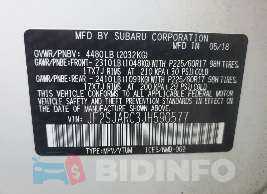 JF2SJARC3JH590577 Photo# 12