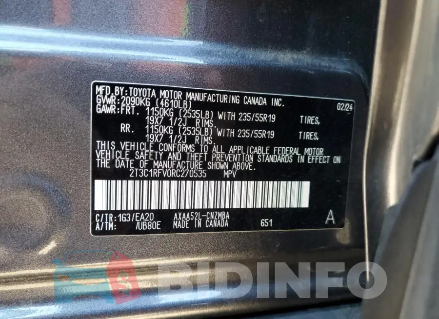 2T3C1RFV0RC270535 Photo# 13