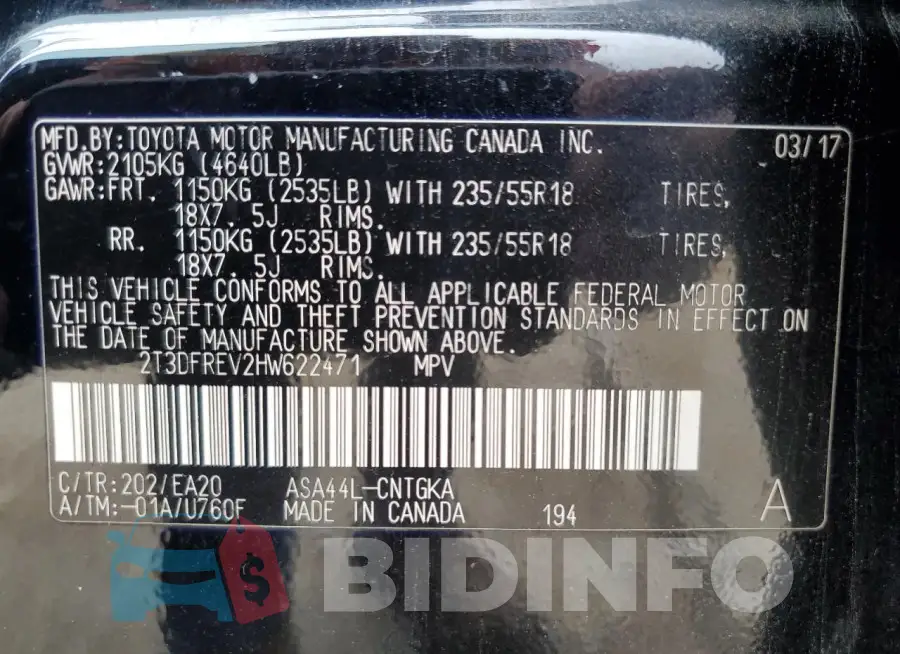 2T3DFREV2HW622471 Photo# 13