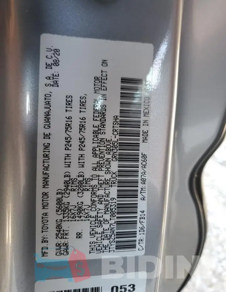 3TYSZ5AN7LT005319 Photo# 12