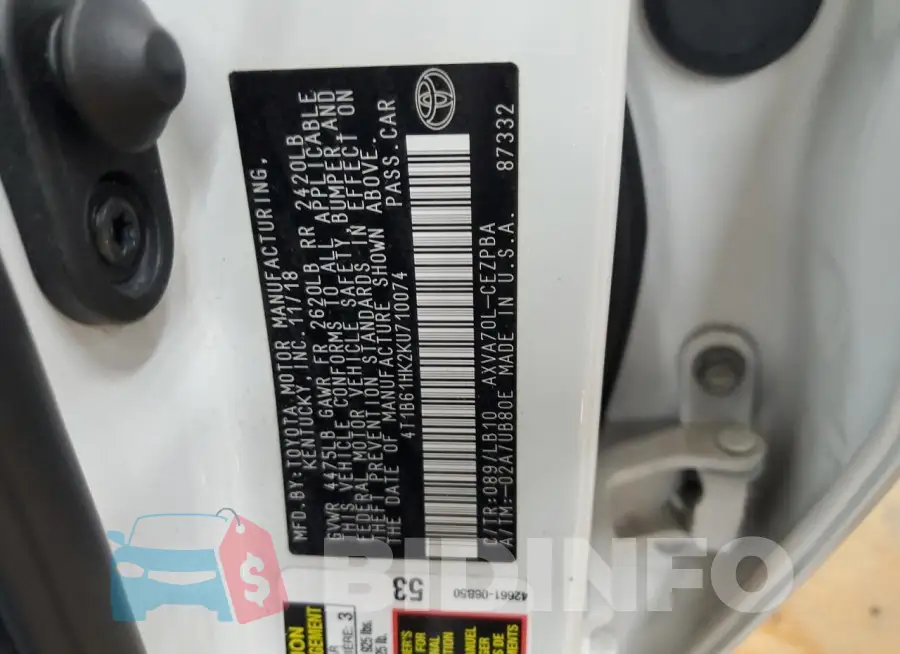 4T1B61HK2KU710074 Photo# 12