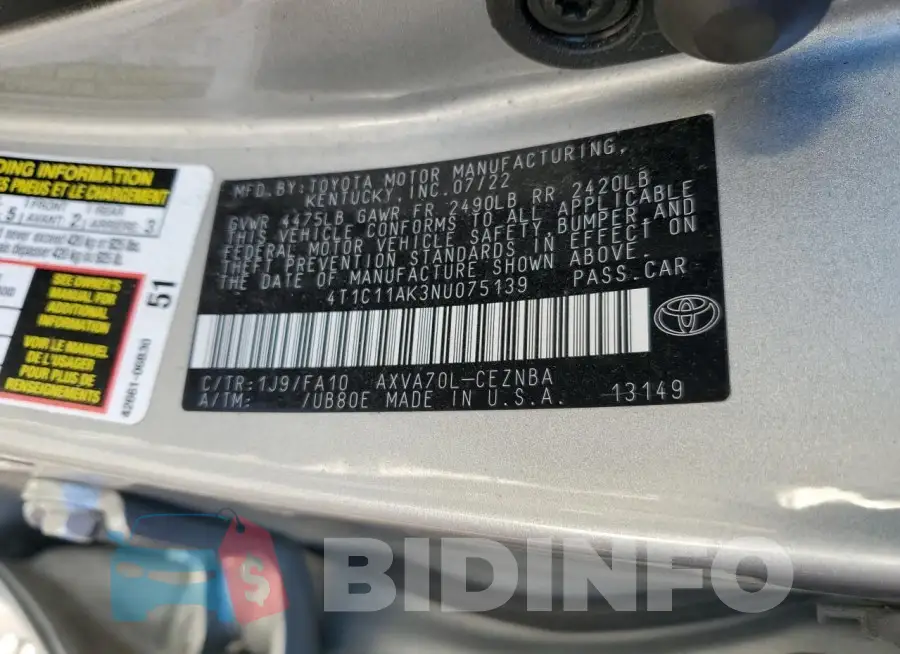 4T1C11AK3NU075139 Photo# 12