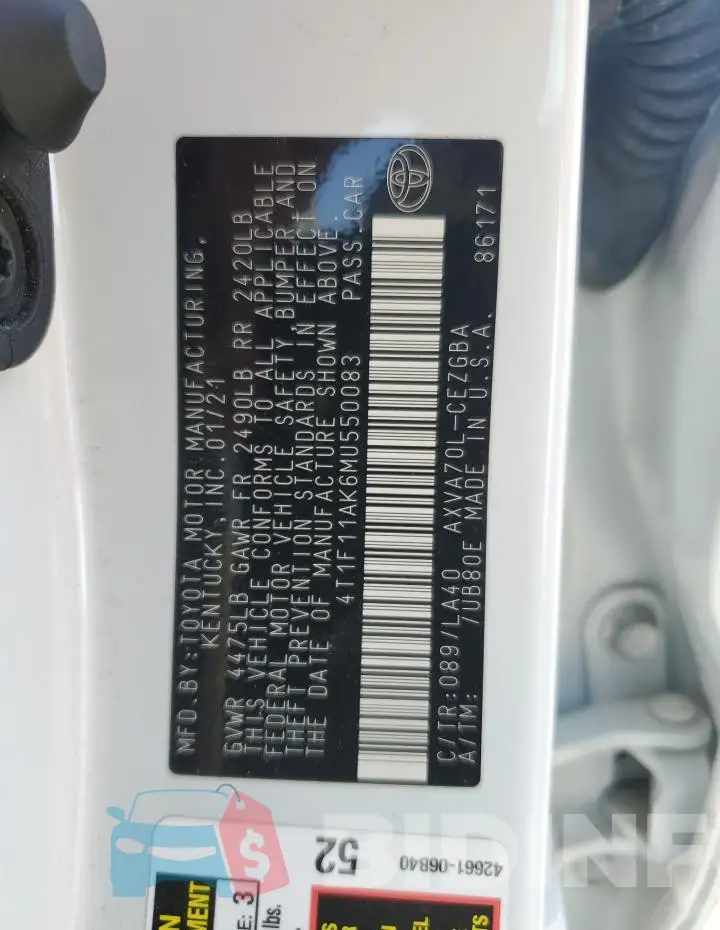 4T1F11AK6MU550083 Photo# 12