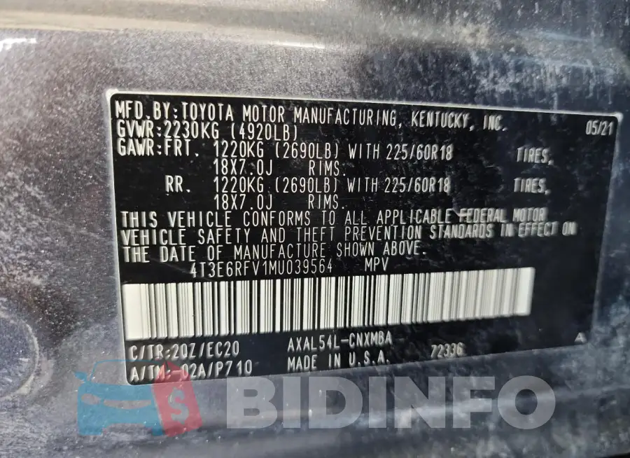 4T3E6RFV1MU039564 Photo# 13
