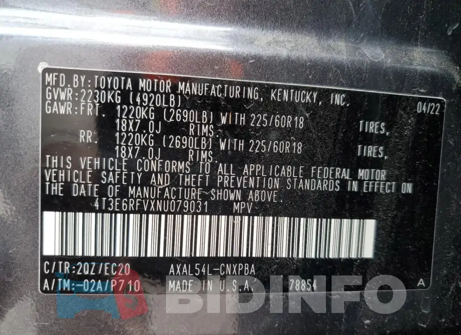 4T3E6RFVXNU079031 Photo# 14