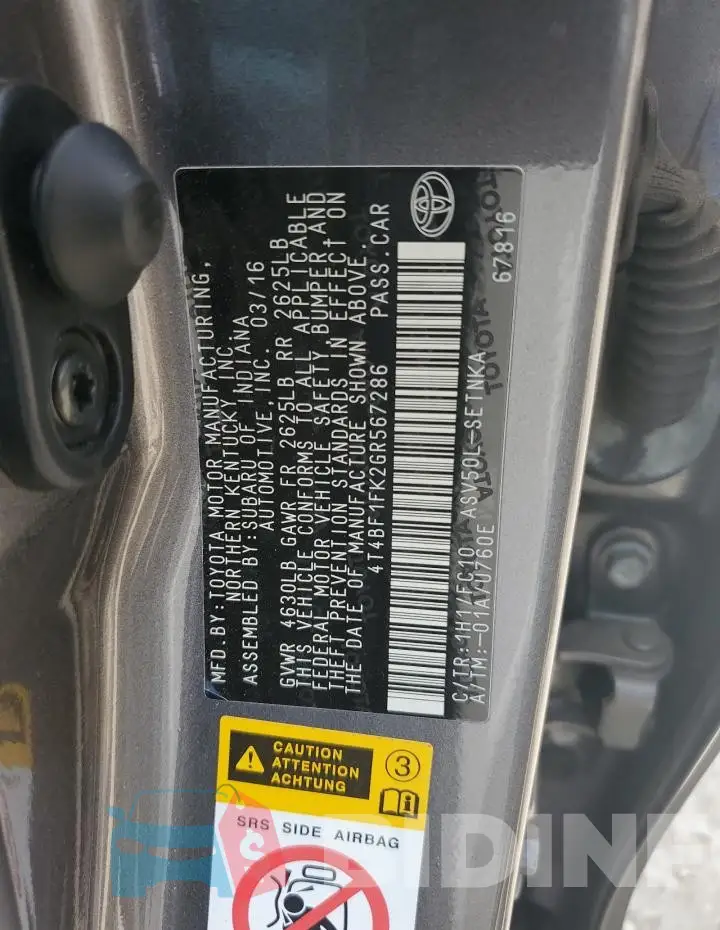 4T4BF1FK2GR567286 Photo# 13