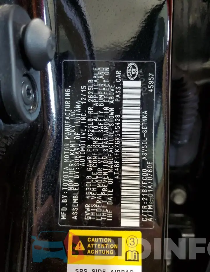 4T4BF1FK7GR545428 Photo# 12