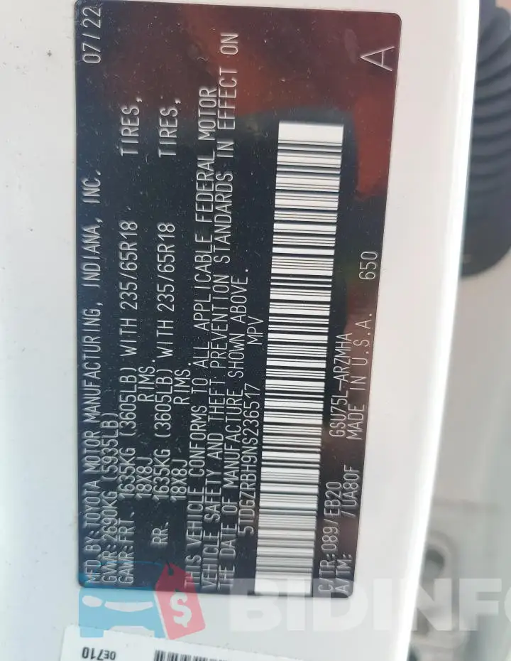 5TDGZRBH9NS236517 Photo# 14