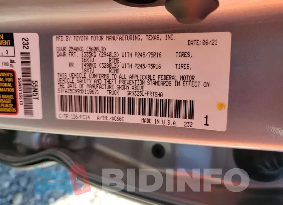 5TFAZ5CN9MX110671 Photo# 12