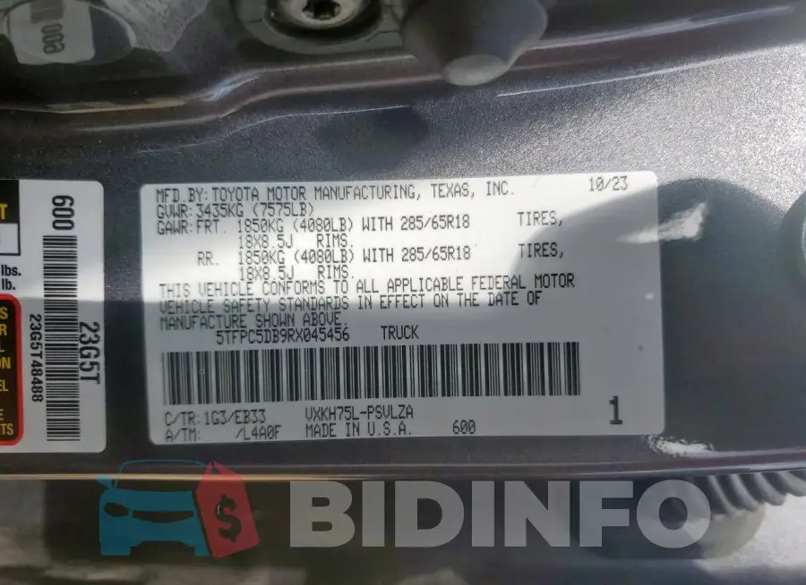 5TFPC5DB9RX045456 Photo# 12