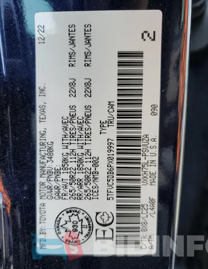 5TFVC5DB6PX019997 Photo# 12