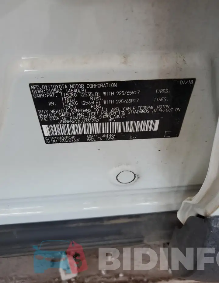 JTMRFREVXJJ731352 Photo# 12