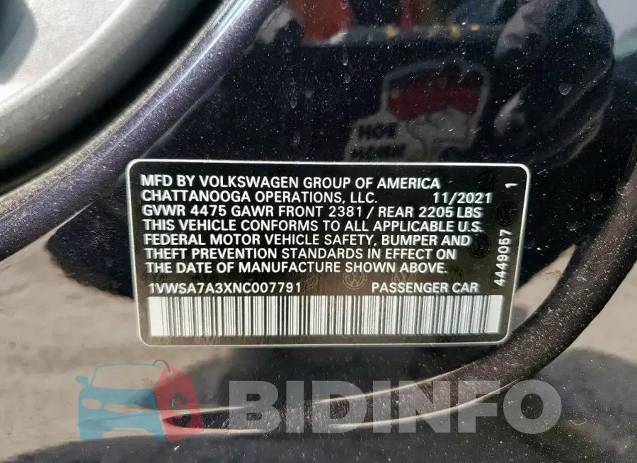 1VWSA7A3XNC007791 Photo# 13