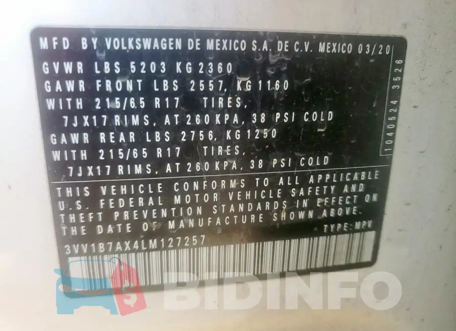 3VV1B7AX4LM127257 Photo# 13