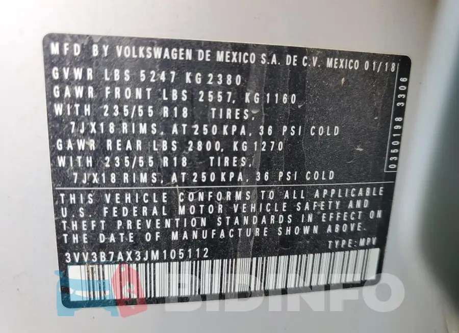 3VV3B7AX3JM105112 Photo# 13