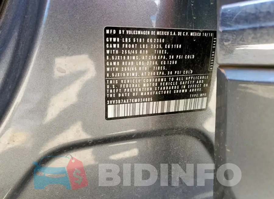 3VV3B7AX7KM034885 Photo# 13