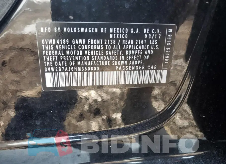 3VW2B7AJ6HM350600 Photo# 13