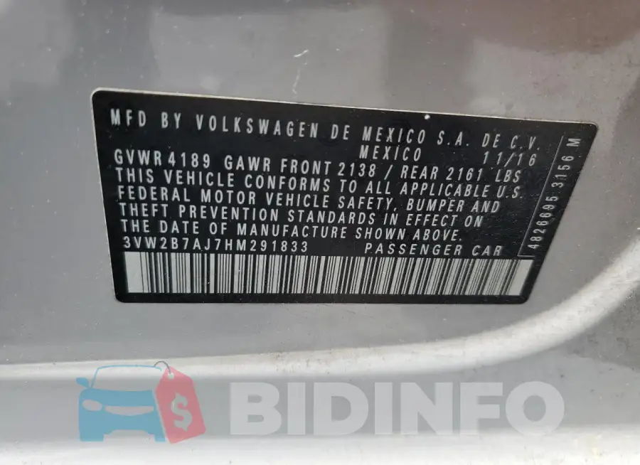 3VW2B7AJ7HM291833 Photo# 12