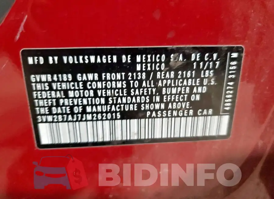 3VW2B7AJ7JM262015 Photo# 12