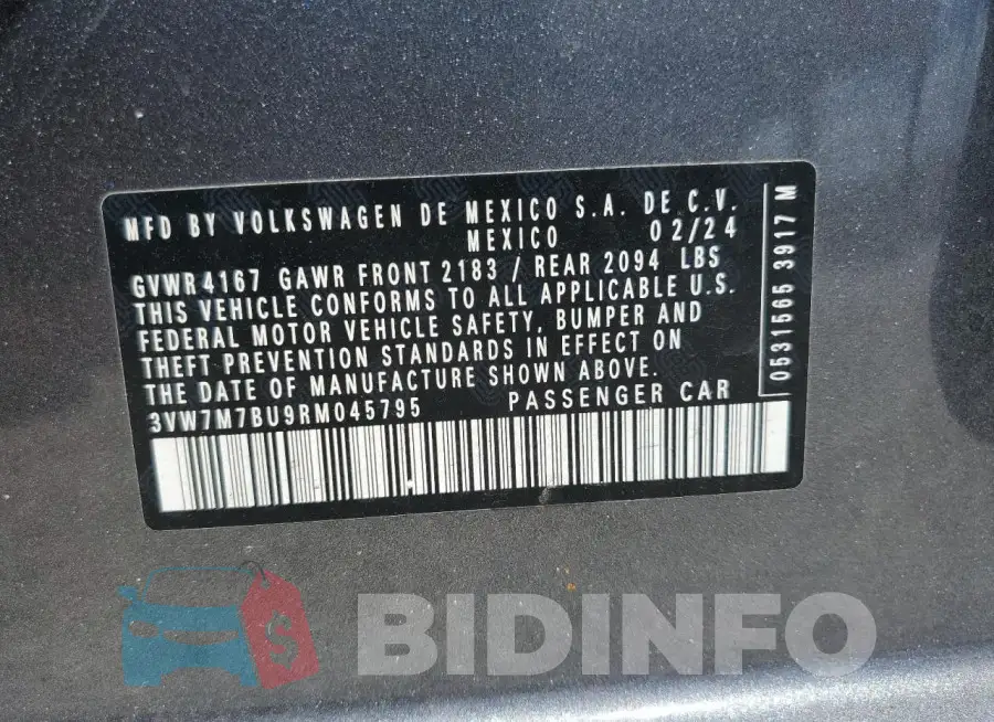 3VW7M7BU9RM045795 Photo# 12