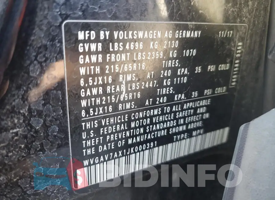WVGAV7AX1JK000391 Photo# 13