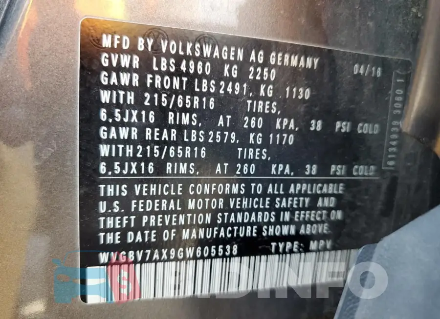 WVGBV7AX9GW605538 Photo# 14