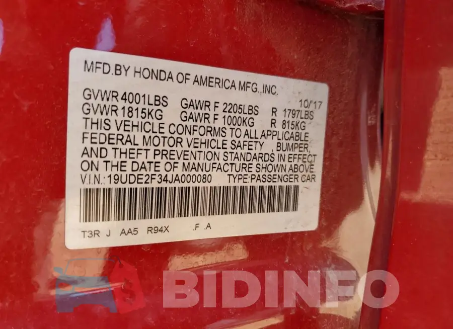 19UDE2F34JA000080 Photo# 12