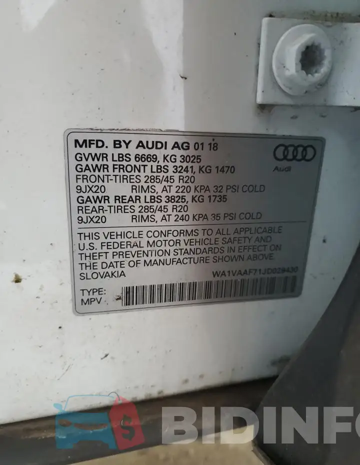 WA1VAAF71JD029430 Photo# 13