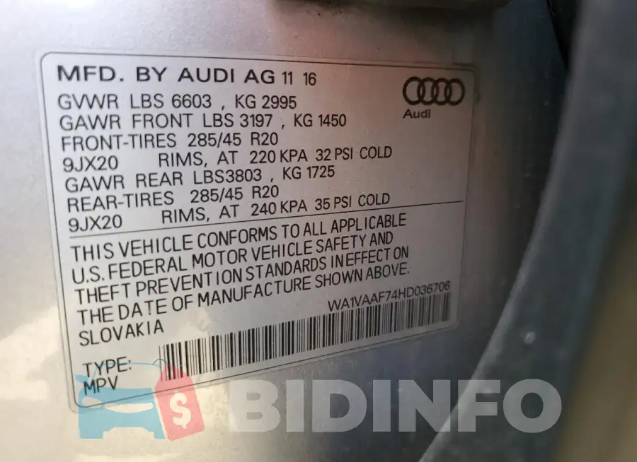 WA1VAAF74HD036706 Photo# 13