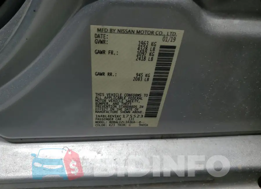 1N4BL4EV1KC175523 Photo# 12