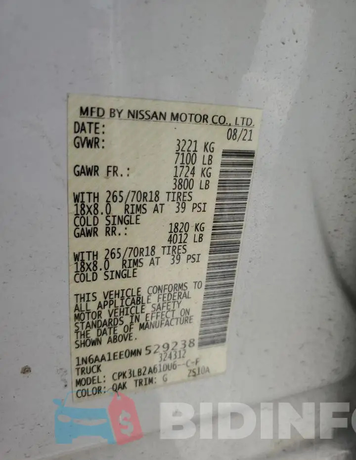 1N6AA1EE0MN529238 Photo# 12