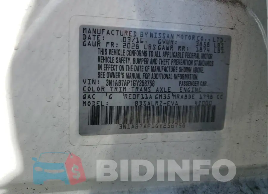 3N1AB7AP1GY258758 Photo# 12
