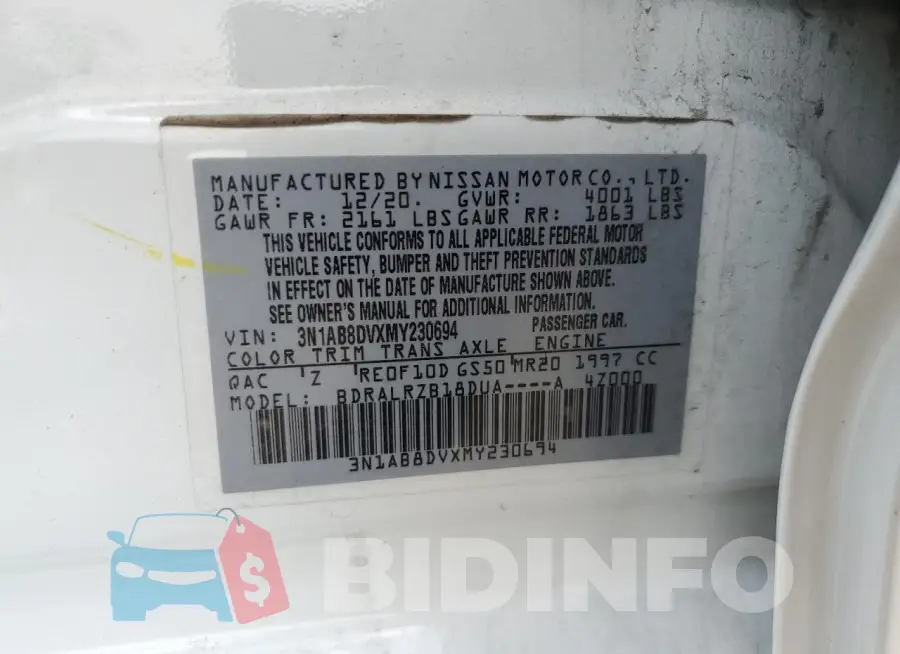 3N1AB8DVXMY230694 Photo# 12