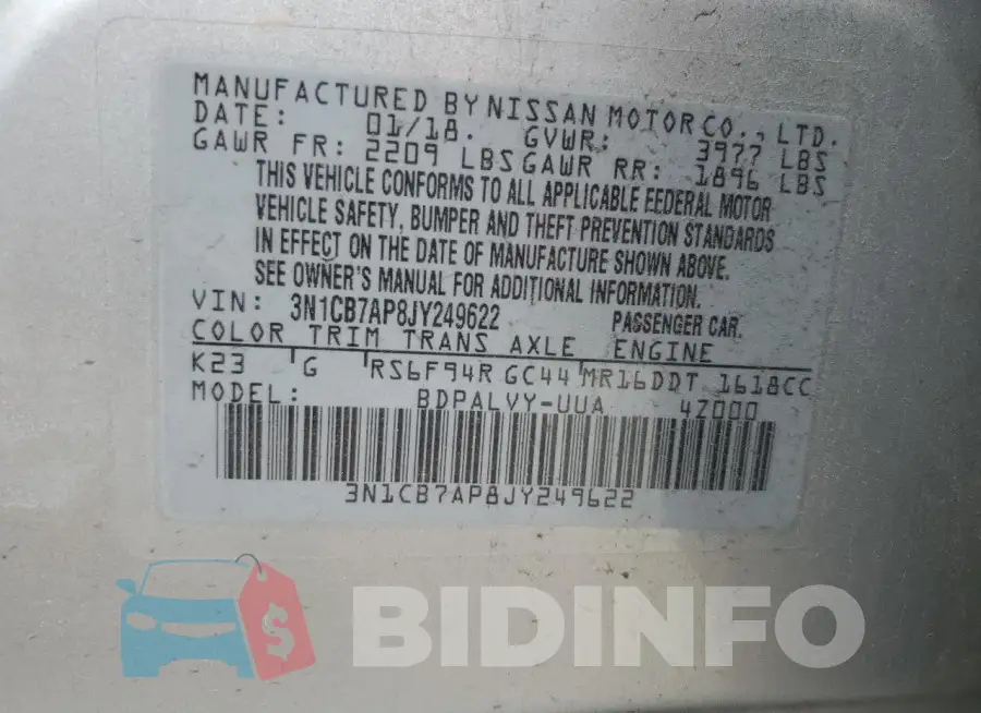 3N1CB7AP8JY249622 Photo# 12