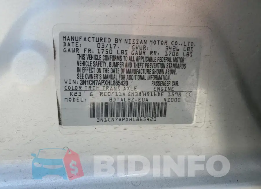 3N1CN7APXHL865420 Photo# 12