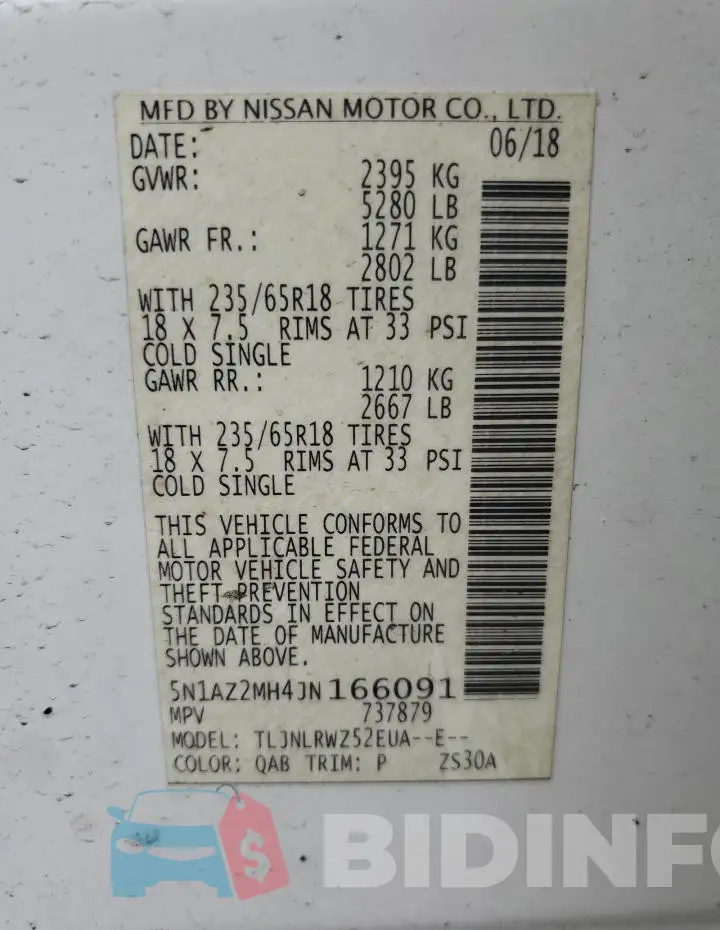 5N1AZ2MH4JN166091 Photo# 14
