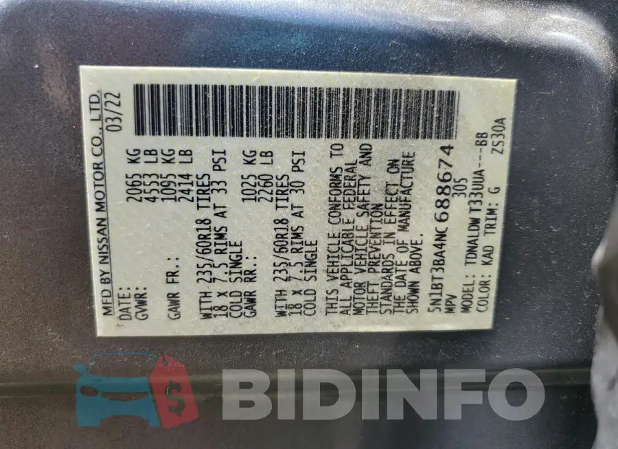 5N1BT3BA4NC688674 Photo# 13
