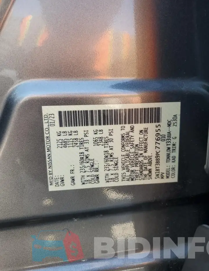 5N1BT3BB9PC776955 Photo# 12