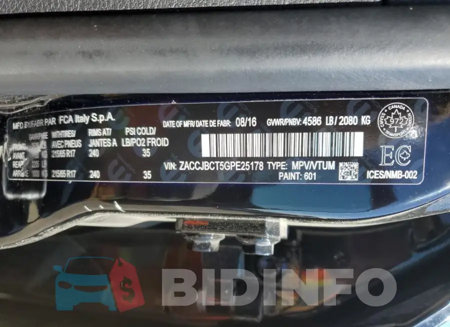 ZACCJBCT5GPE25178 Photo# 13