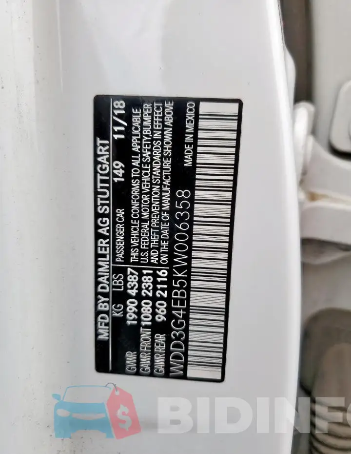 WDD3G4EB5KW006358 Photo# 13