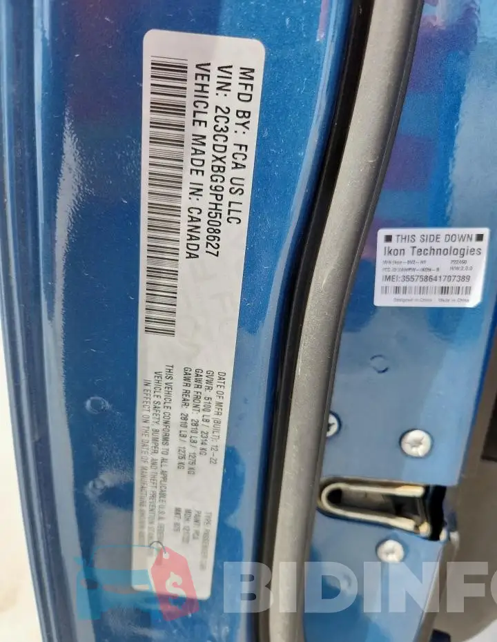 2C3CDXBG9PH508627 Photo# 13