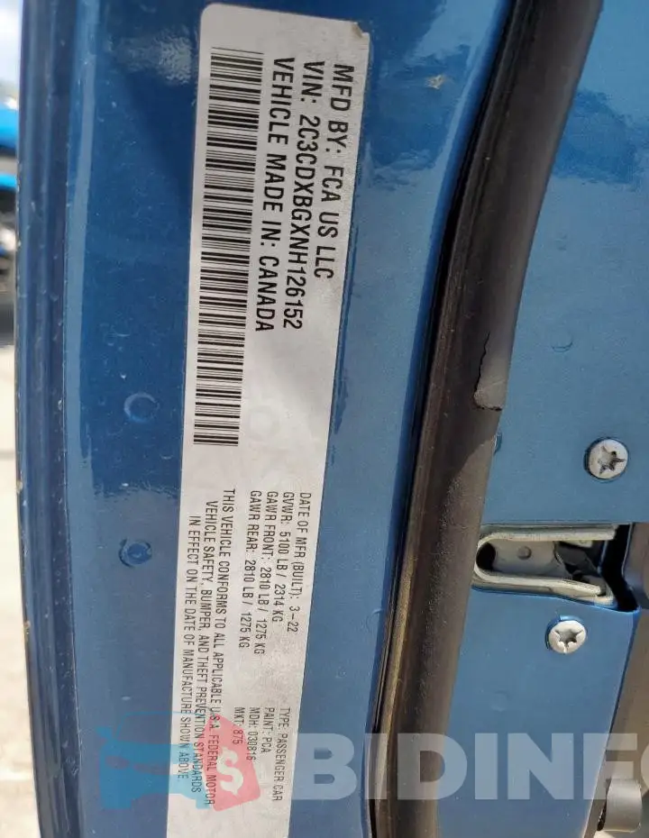2C3CDXBGXNH126152 Photo# 13