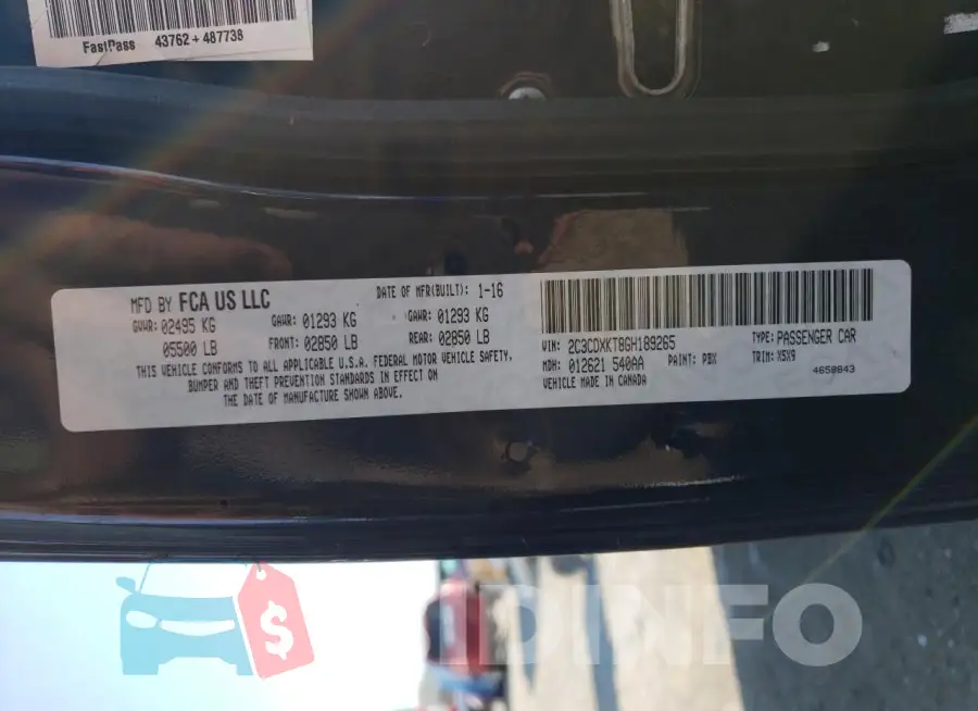 2C3CDXKT8GH189265 Photo# 12