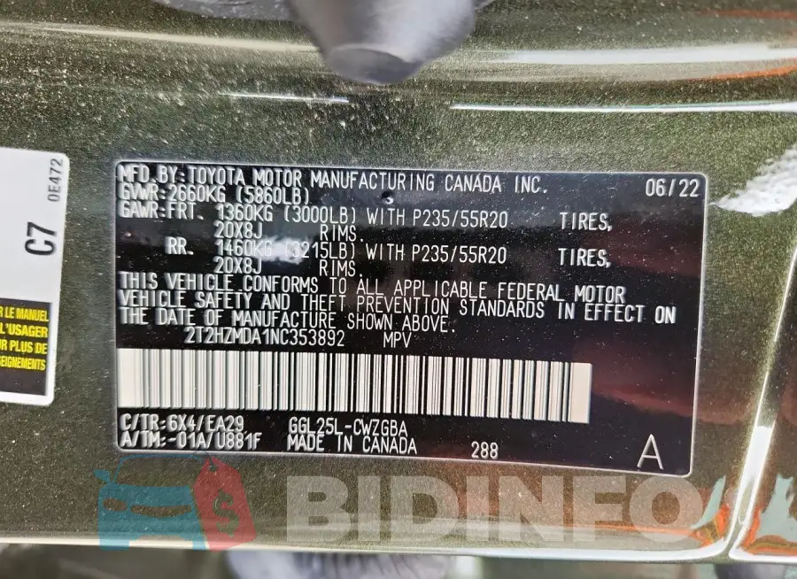 2T2HZMDA1NC353892 Photo# 14